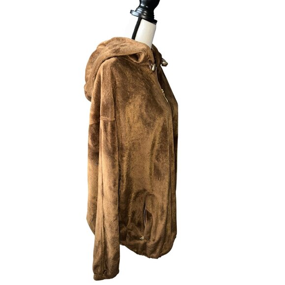 Jordan Craig Coat Y2K Velvet Jacket Brown Hooded Zip-Up Zip Pockets Size XL - Picture 4 of 8